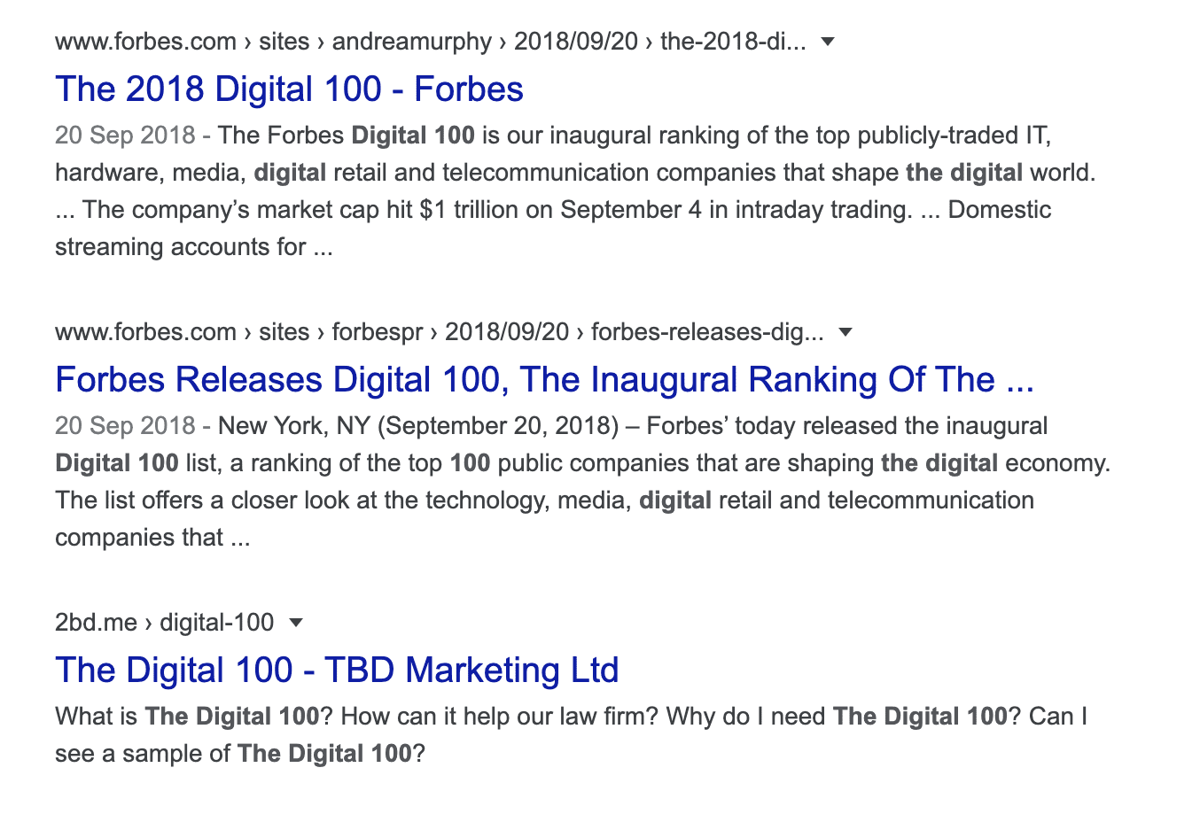 How does The Digital 100 rank on Google?