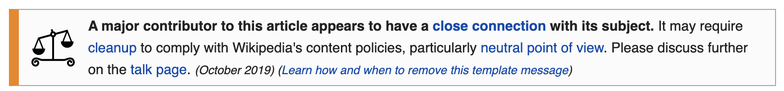 Wikipedia warning message